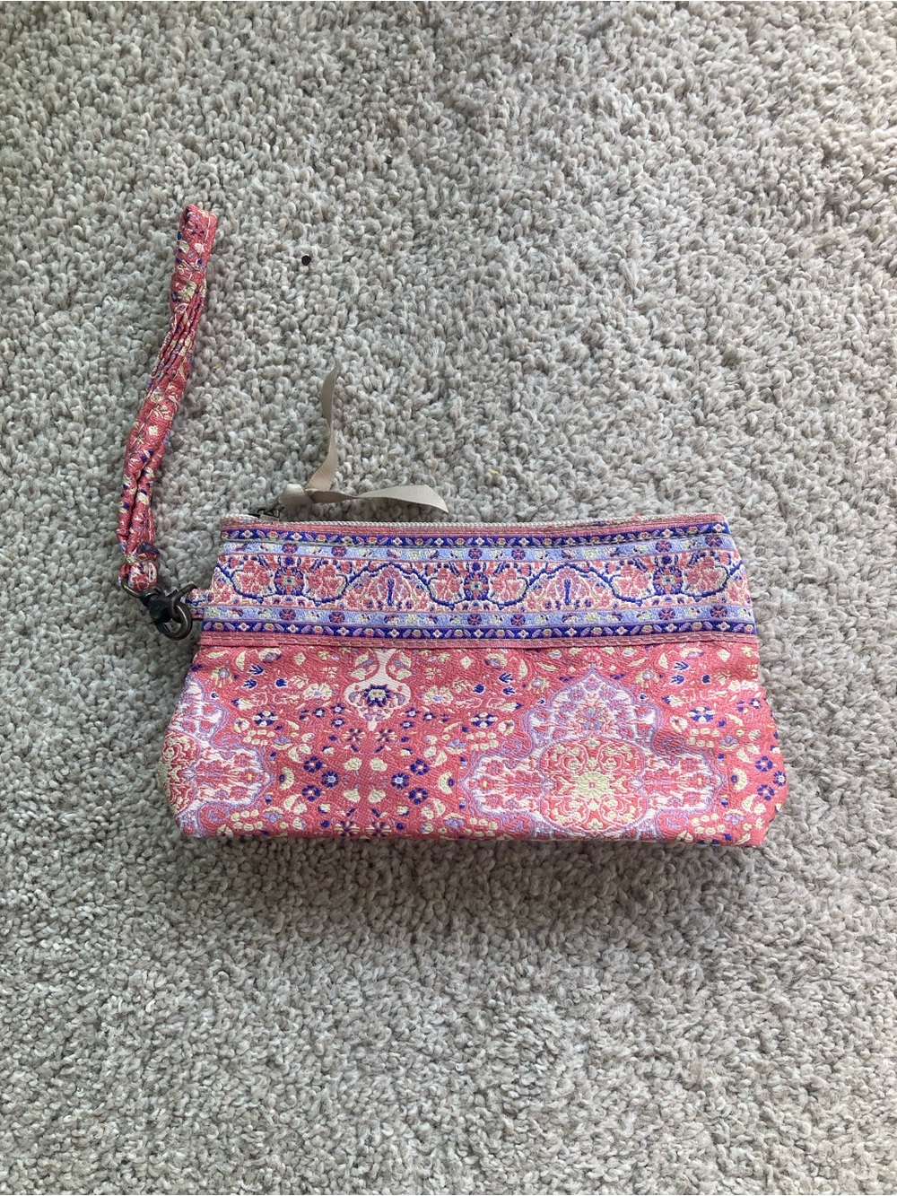 Wristlet Pouch in Coral Paisley Brocade